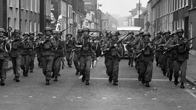 British Army troops patrol the streets after being deployed to end the Battle of the Bogside in Derry in Augusg 1969. Photo: Getty Images
