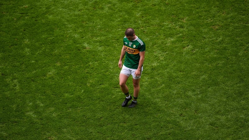 Kerry's Stephen O'Brien leaves the pitch after his black card against Tyrone in the All-Ireland football semi-final