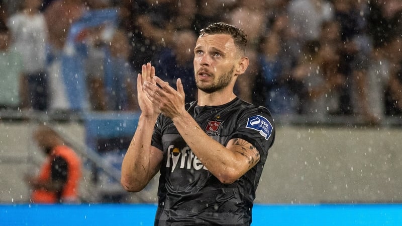 Andy Boyle salutes the away support after Dundalk's 1-0 loss in Bratislava