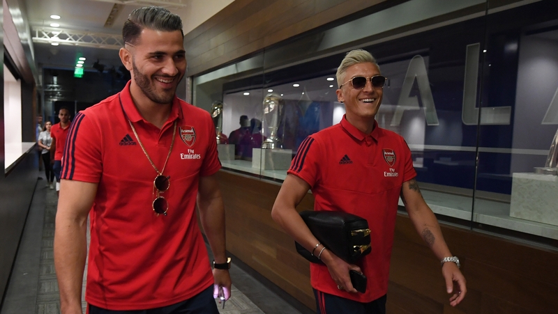 Sead Kolasinac (L) and Mesut Ozil were unavailable for selection for the season opener at Newcastle.