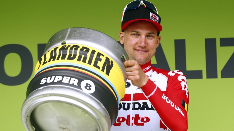 Tim Wellens celebrates his stage win