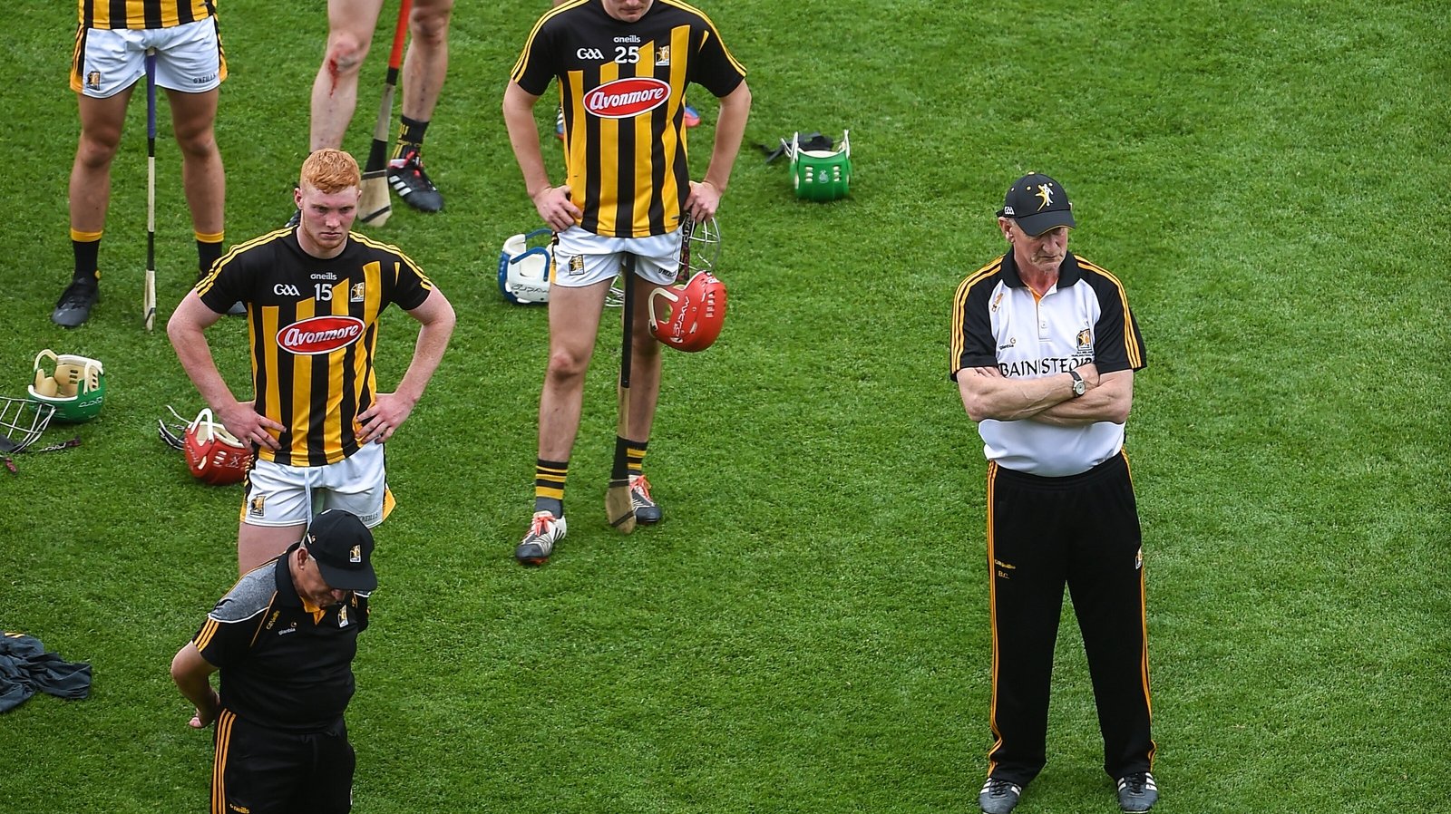 Brian Cody and his players watch the presentation after the Leinster final