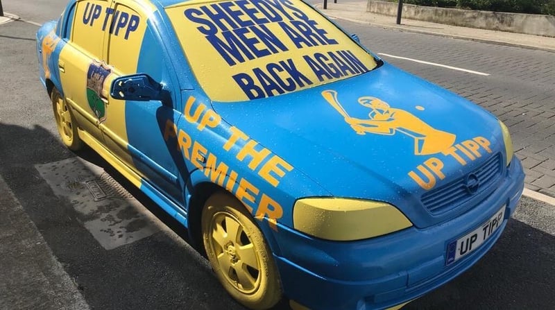 A car decorated in Clerihan, Co Tipperary as the county gears up for Sunday's showdown