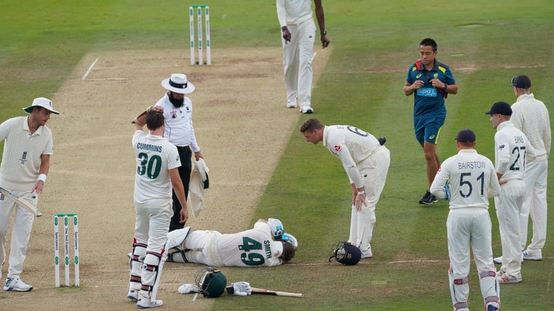 Steve Smith was struck by a 92mph bouncer from Jofra Archer during Saturday's play