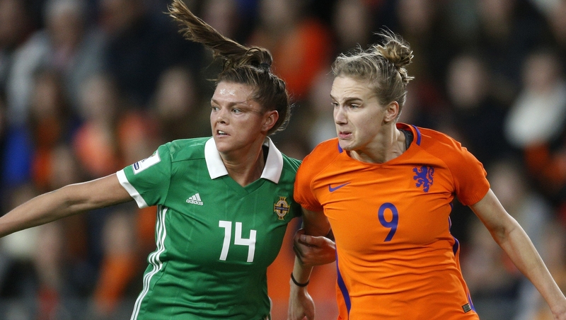 Billie Simpson (l) in action for Northern Ireland