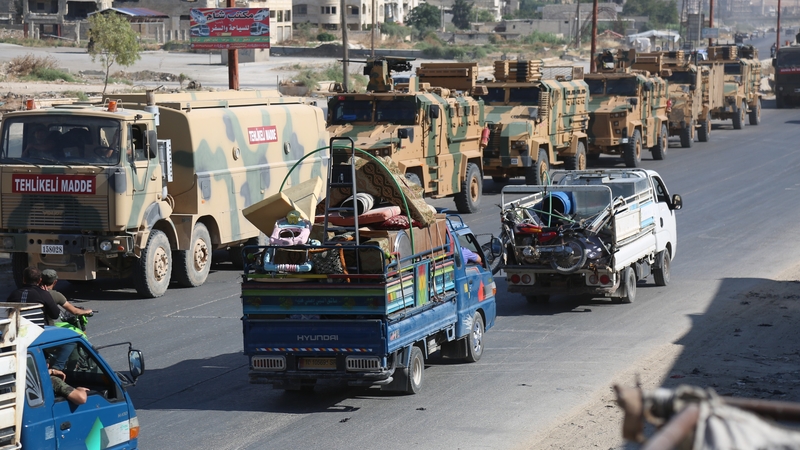 The air strikes hit near the convoy that was approaching frontlines in Idlib province