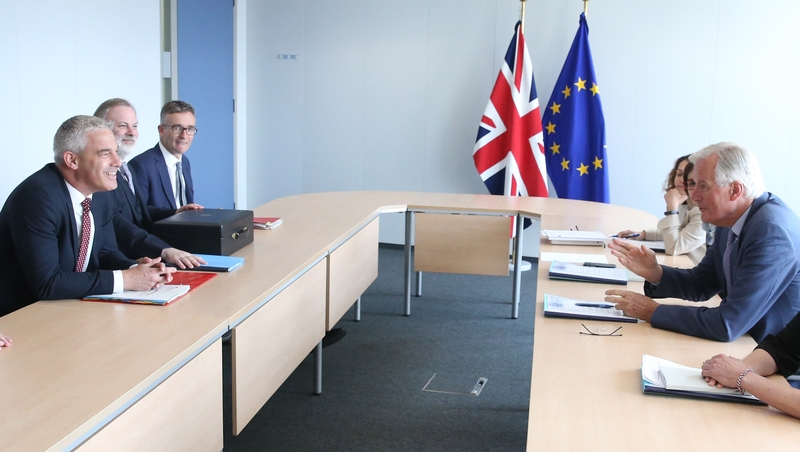 Steve Barclay (left) said officials will only go to EU meetings that really matter, including those with Michel Barnier (right)