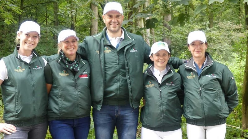 The Irish Dressage team (L-R): Kate Dwyer, Heike Holstein, Milan Djordjevic (Chef d'Equipe), Judy Reynolds and Anna Merveldt