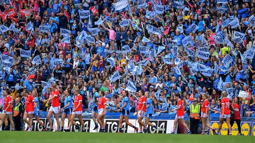 Dublin and Cork players parade at Croke Park