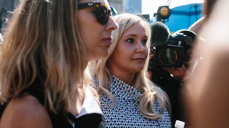 Virginia Giuffre (R) spoke to reporters outside court in New York