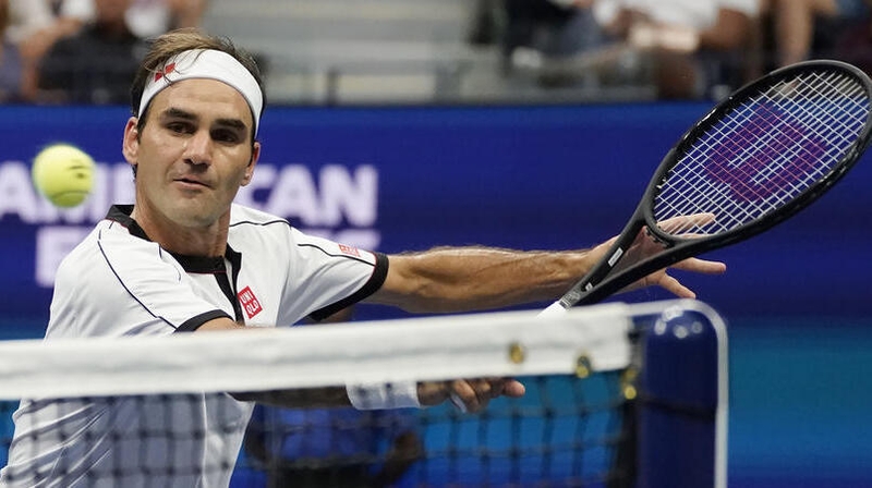 Roger Federer at the net