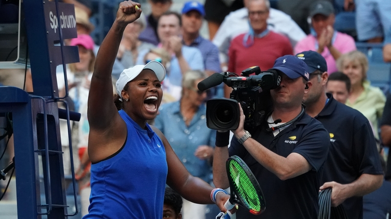 Taylor Townsend celebrates defeating Simona Halep