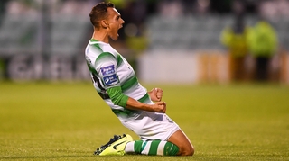 Graham Burke of Shamrock Rovers celebrates scoring the opener
