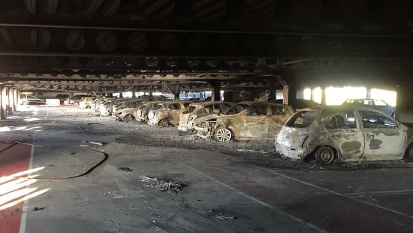 At least 60 vehicles were damaged in a fire at the Douglas Village Shopping Centre car park in Cork