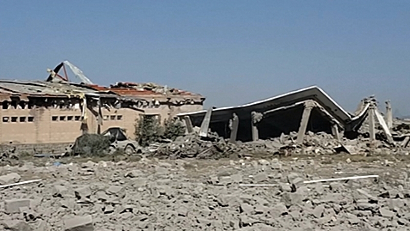 Airstrikes in Yemen have left buildings razed to the ground