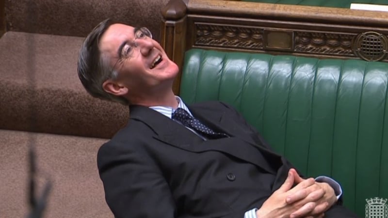 Jacob Rees-Mogg leans back on the front bench in the House of Commons