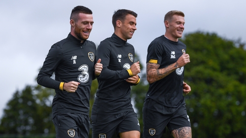 Seamus Coleman training alongside Jack Byrne and James McClean