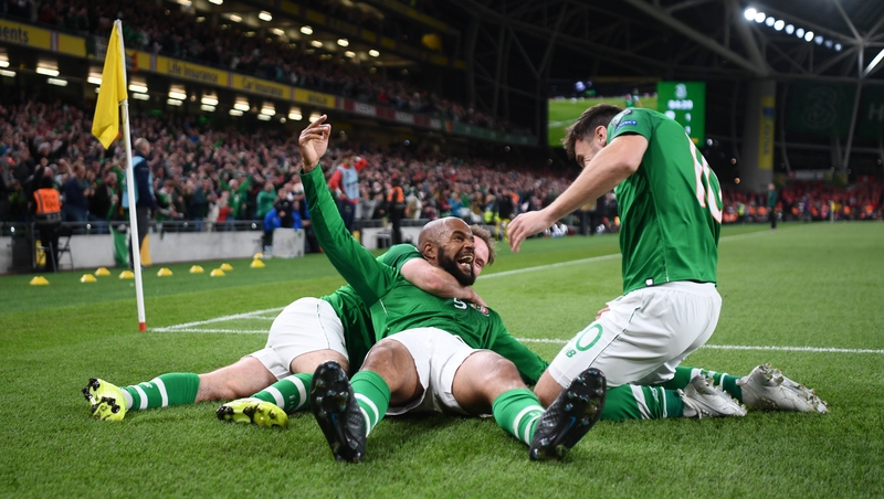David McGoldrick celebrates his equaliser against Switzerland