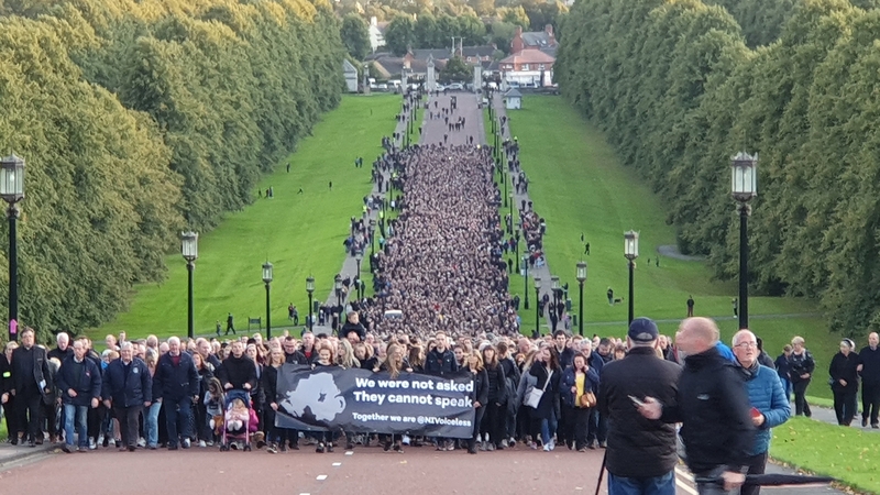 Protesters marched to the front gates at Stormont
