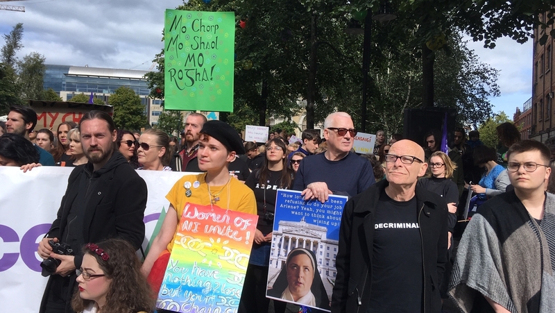 Pro-choice protesters match in Belfast this afternoon