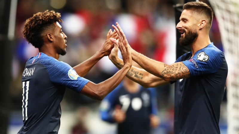 Kingsley Coman and Olivier Giroud scored three of France's four goals in Paris