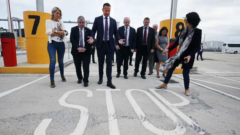 Taoiseach Leo Varadkar and Minister Helen McEntee with port and customs officials at Dublin Port