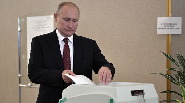 President Putin voted at his usual polling station at the Russian Academy of Sciences in Moscow