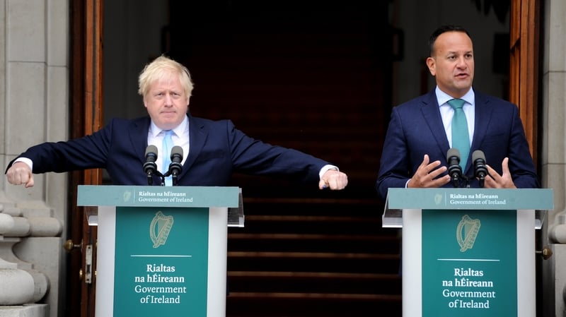 Boris Johnson attempts to conduct the media orchestra at yesterday's meeting with Taoiseach Leo Varadkar in Dublin