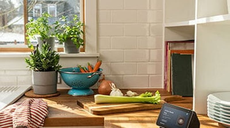 The Echo Show 5 fits nicely on a sideboard, counter, shelf or beside a bed