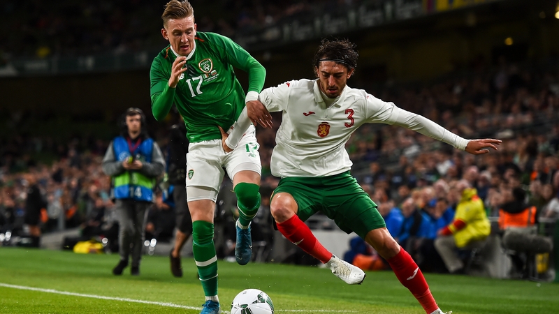 Ronan Curtis in action against Kristian Dimitrov of Bulgaria