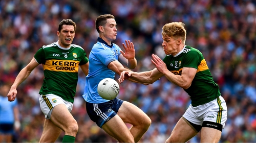 Brian Fenton in action against Tommy Walsh and David Moran during the drawn game