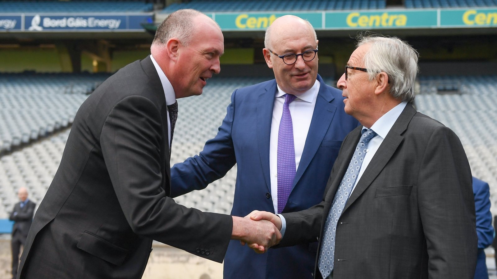 Gilroy meets President of the European Commission Jean-Claude Juncker (R) at Croke Park in 2018