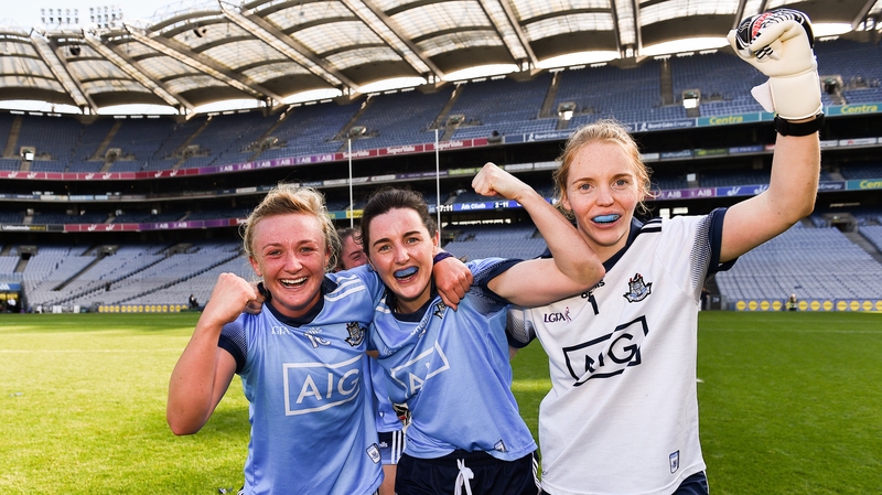 Dublin players Carla Rowe, Lyndsey Davey, and Ciara Trant