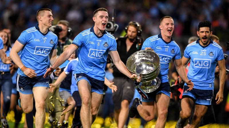John Small, Brian Fenton, Ciarán Kilkenny and Cian O'Sullivan celebrate with Sam Maguire