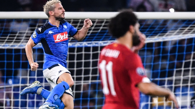 Napoli's Belgian forward Dries Mertens celebrates his winner