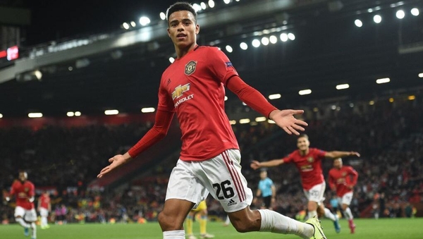 Mason Greenwood celebrates his goal at Old Trafford
