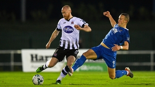 Chris Shields of Dundalk in action against Michael O'Connor