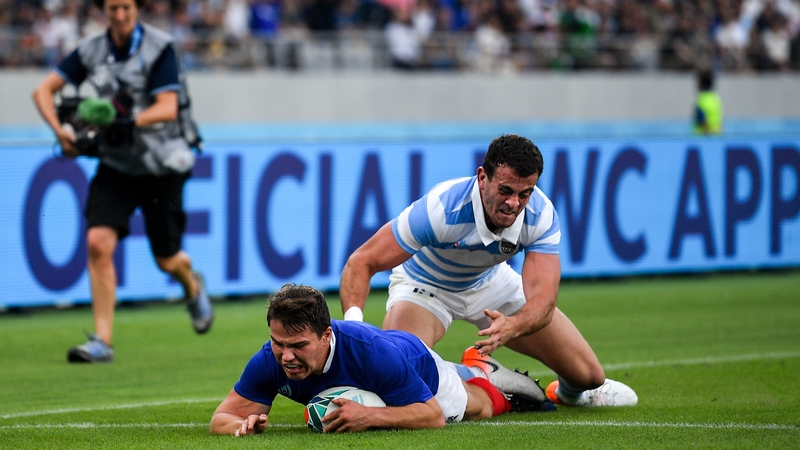 Antoine Dupont of France scores his side's second try