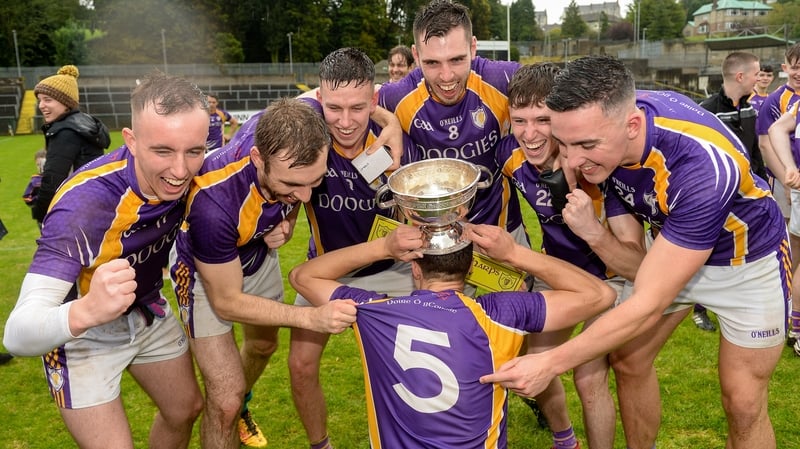 Harps players celebrate their achievement