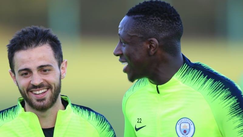 Silva and Mendy share a laugh at training