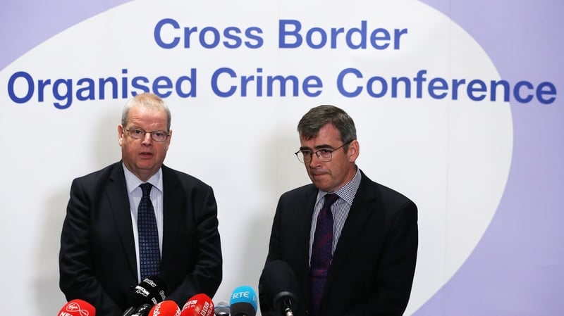 Garda Commissioner Drew Harris and PSNI Chief Constable Simon Byrne speaking at the cross-border crime conference in Cavan