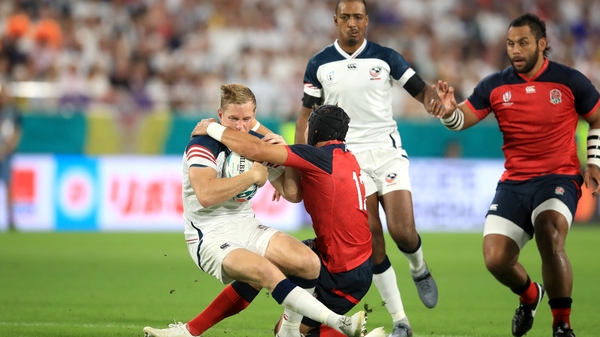 Piers Francis (r) with the tackle on Will Hooley