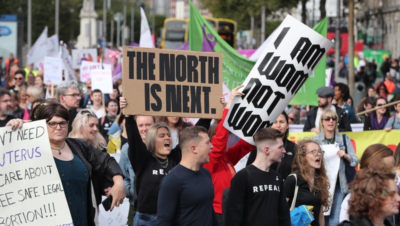 Protesters during an abortion rights campaign march in Dublin