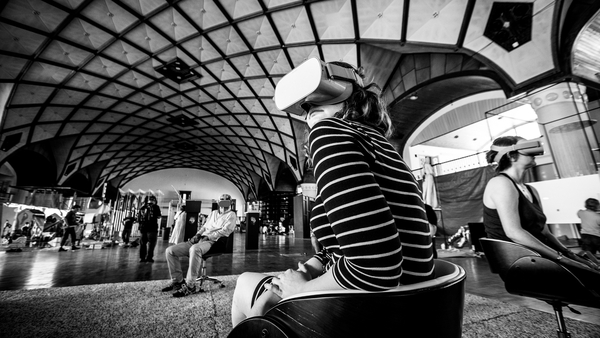 Team Ireland s VR film Design and Destroy is viewed by audiences at Prague Quadrennial 2019 (Pic: Ciaran Bagnall)