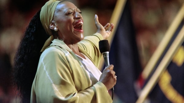 Soprano Jessye Norman performs to delegates of the 1996 Democratic National Convention