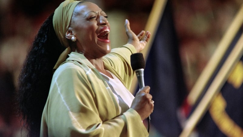 Soprano Jessye Norman performs to delegates of the 1996 Democratic National Convention
