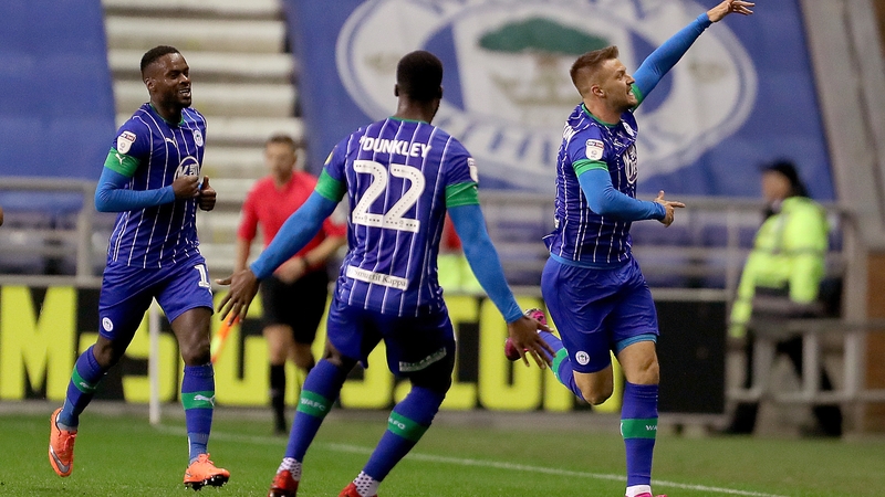 Wigan Athletic's Anthony Pilkington celebrates