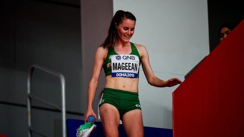 A smiling Mageean as she leaves the track after her heat