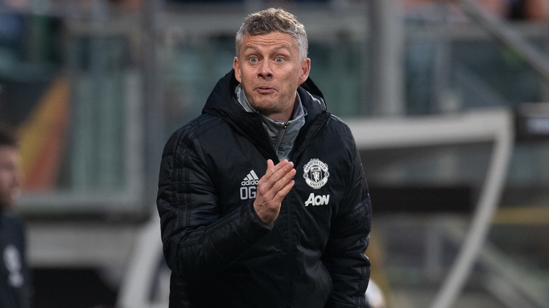 Manchester United manager Ole Gunnar Solskjaer gestures on the touchline