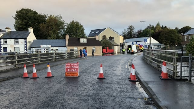 A road closed because of flooding in New Row, Donegal Town